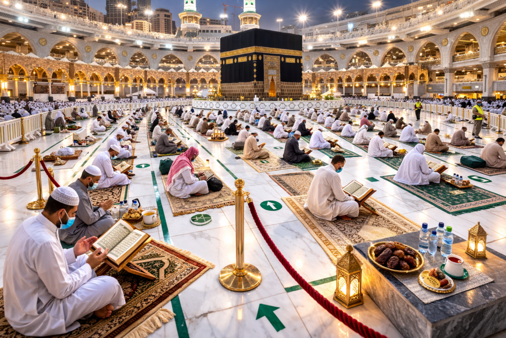 صفوف المصلين في المسجد الحرام أثناء الاعتكاف الرمضاني 2026